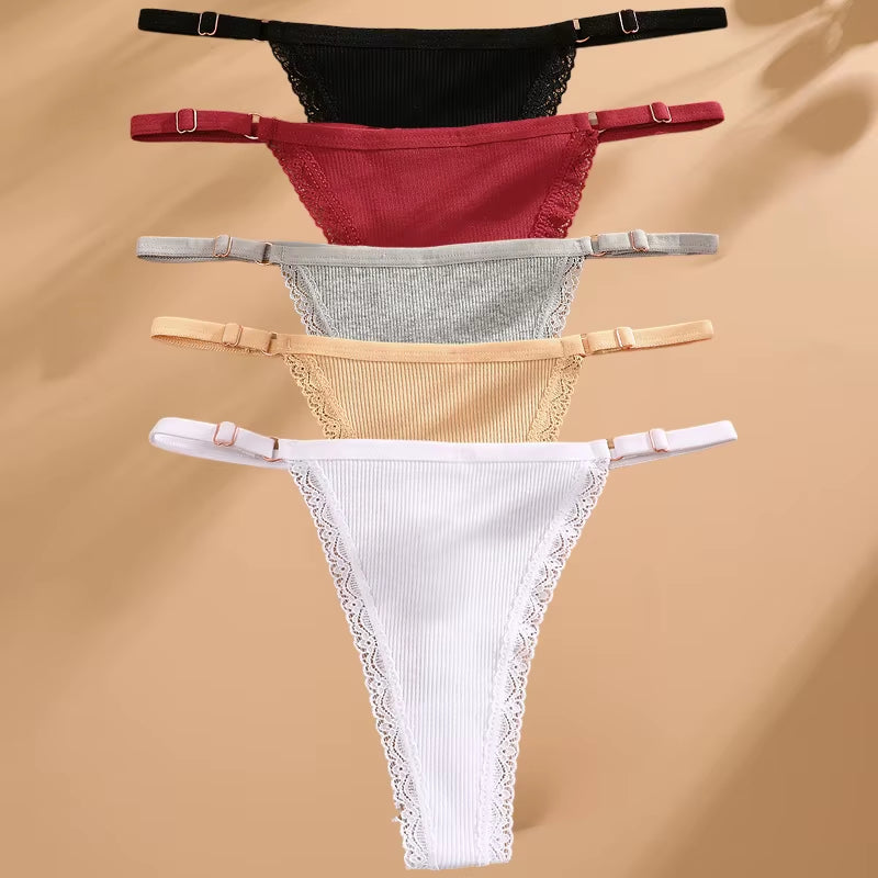 5Pcs/Set Cotton Panties Sexy G-String Women'S Underwear T-Back Lingerie Femme Underpants Briefs Adjustable Waist Thong Intimates