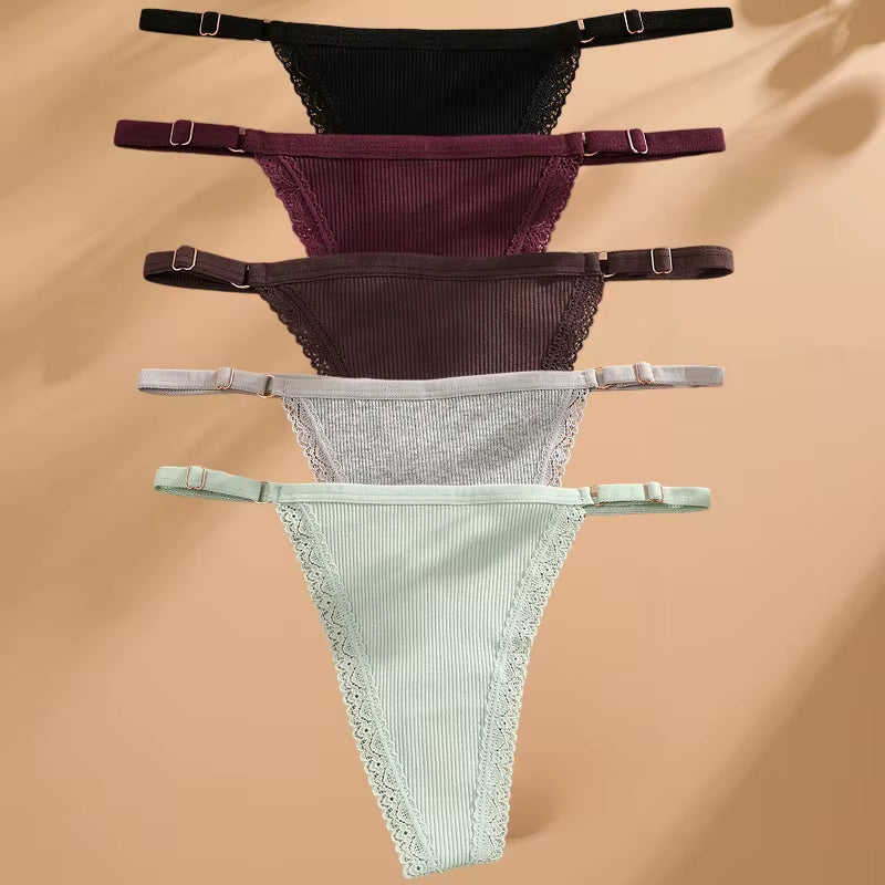 5Pcs/Set Cotton Panties Sexy G-String Women'S Underwear T-Back Lingerie Femme Underpants Briefs Adjustable Waist Thong Intimates