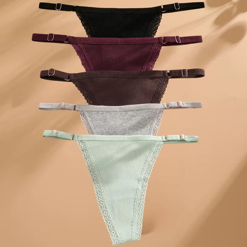 5Pcs/Set Cotton Panties Sexy G-String Women'S Underwear T-Back Lingerie Femme Underpants Briefs Adjustable Waist Thong Intimates