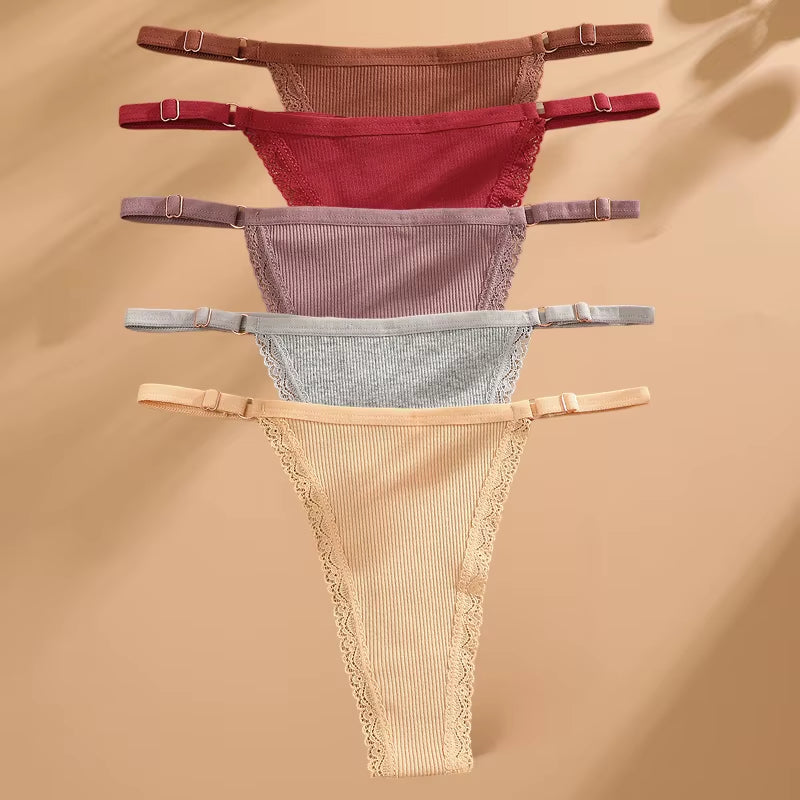 5Pcs/Set Cotton Panties Sexy G-String Women'S Underwear T-Back Lingerie Femme Underpants Briefs Adjustable Waist Thong Intimates