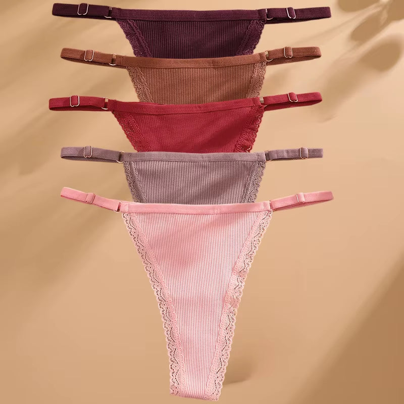 5Pcs/Set Cotton Panties Sexy G-String Women'S Underwear T-Back Lingerie Femme Underpants Briefs Adjustable Waist Thong Intimates