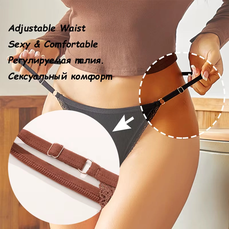 5Pcs/Set Cotton Panties Sexy G-String Women'S Underwear T-Back Lingerie Femme Underpants Briefs Adjustable Waist Thong Intimates