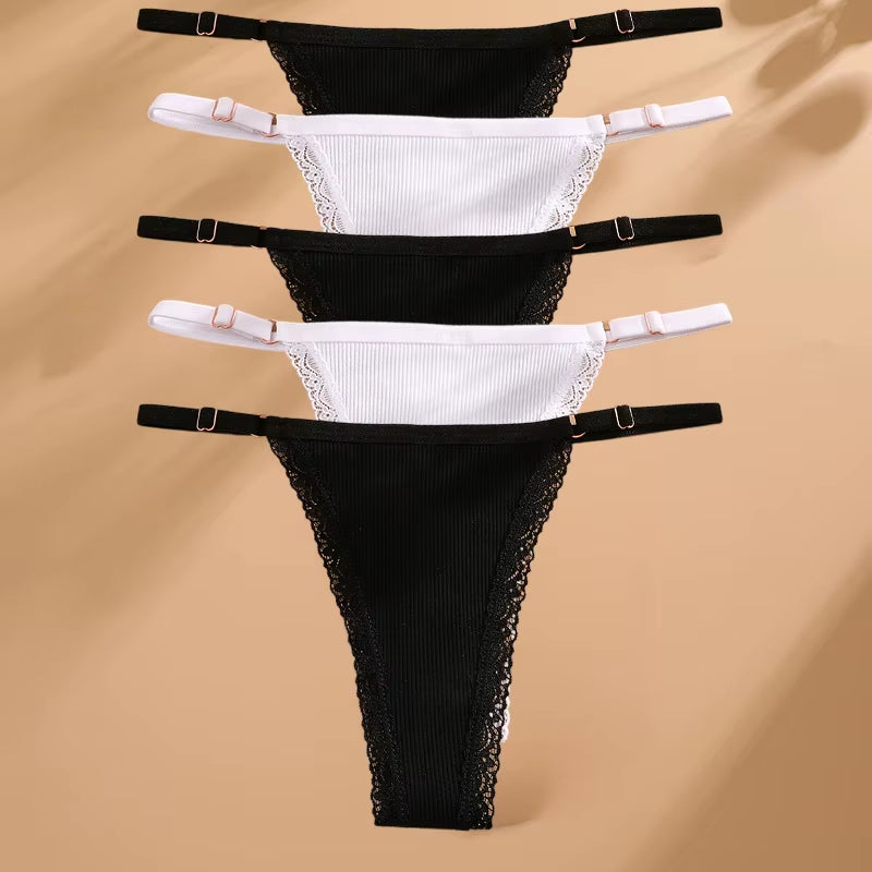 5Pcs/Set Cotton Panties Sexy G-String Women'S Underwear T-Back Lingerie Femme Underpants Briefs Adjustable Waist Thong Intimates